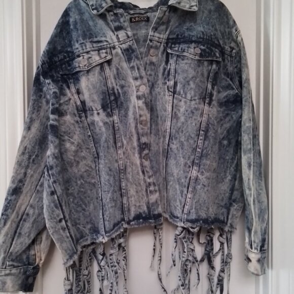KROIX Acid Washed Denim Open Back Dangles Jacket 1X - Picture 1 of 5
